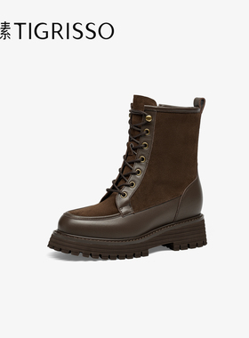 Tigrisso蝶愫2025冬蹀愫英伦风保暖马丁靴厚底粗跟女靴TA65702-52