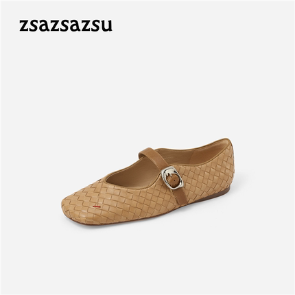 zsazsazsu莎莎苏2026秋新款一字扣编织方头玛丽珍单鞋Z76520A-02