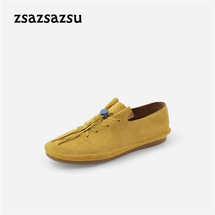 zsazsazsu莎莎苏2026秋新款羊反绒薄底乐福老钱风女鞋Z76504A-02