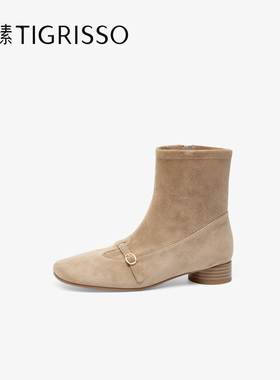 Tigrisso蝶愫2025冬蹀愫玛丽珍靴薄底羊绒时装靴女短靴TA65709-10