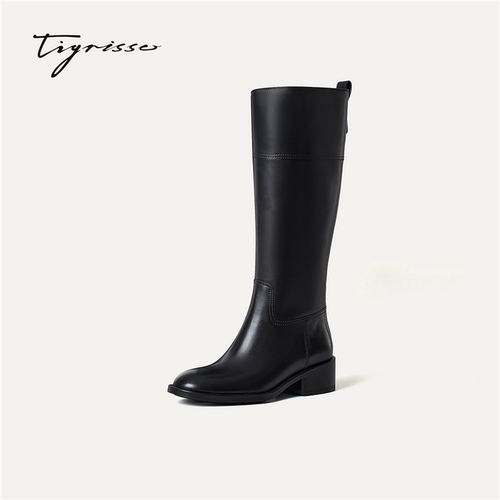 Tigrisso蹀愫2026秋冬蝶愫牛皮增高骑士西部长筒高靴女T76586A-01