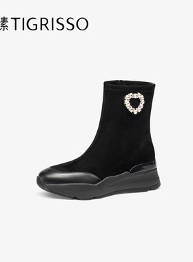 Tigrisso蝶愫2025冬蹀愫厚底增高超轻运动瘦瘦短靴女靴TA65721-53
