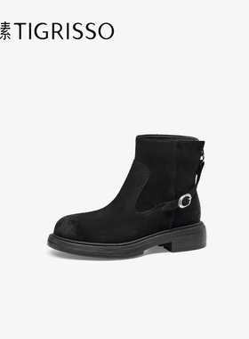 Tigrisso蝶愫2025冬蹀愫户外牛绒西部棕色时装短靴女靴TA65788-50