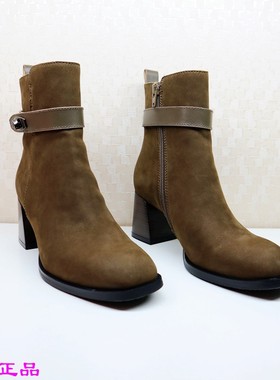 zsazsazsu莎莎苏2024秋冬季牛皮中筒棕色显瘦时装靴女ZA54719-14