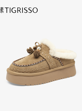 Tigrisso蹀愫2025冬蝶愫厚底加绒保暖雪地靴棉鞋毛拖鞋TA65879-50