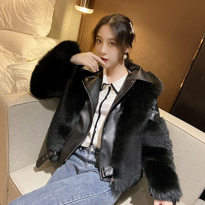 2020新款时尚机车狐狸毛皮草外套女短款海宁仿皮毛一体大衣年轻冬