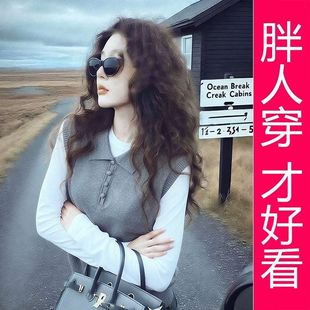 【专柜大码】针织POLO领无袖背心女宽松内搭外穿叠穿打底衫