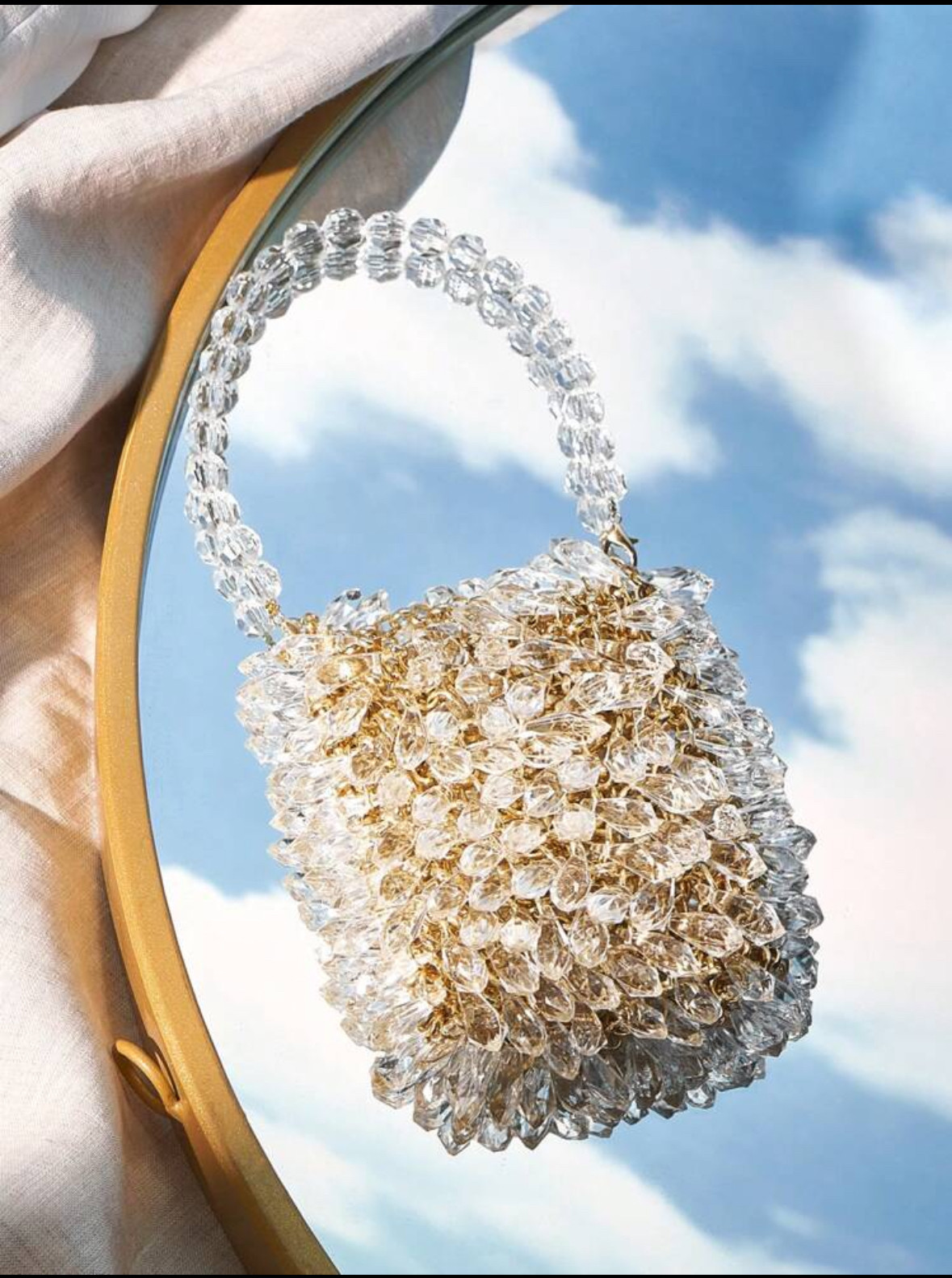 新款水钻水桶包晚宴宫殿风手工编织串珠水晶珍珠包水滴包手提包