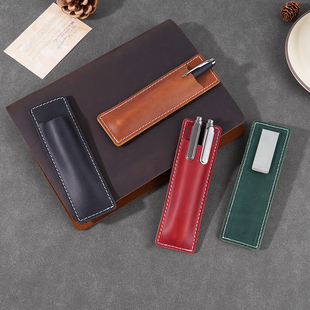 原创真皮笔袋手账TN笔记本笔托 头层牛皮不锈钢笔插 可定制logo