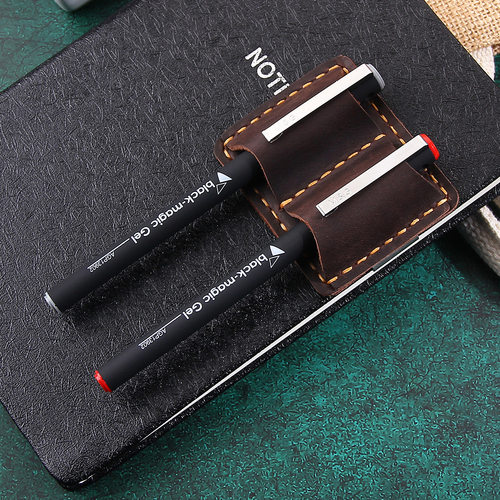 复古头层牛皮双笔夹笔插