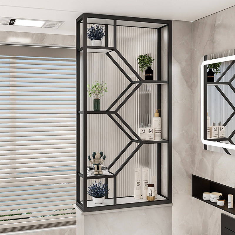 卫生间长虹超白玻璃半墙屏风简约客厅入户玄关铁艺镂空展示架隔断