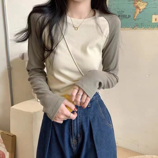 官網(wǎng)正品 T恤簡約 上衣女甜辣風(fēng)小眾獨特別致插肩長袖 早春2025新款