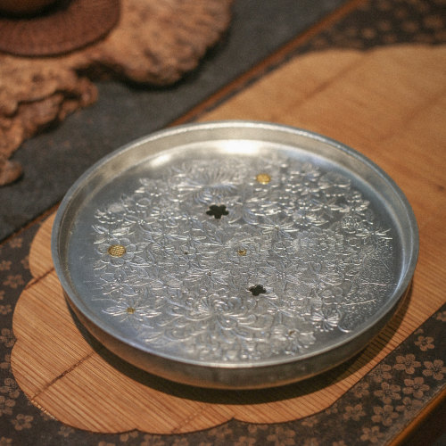 郑天泗监制万花锡壶承茶承大号干泡盘储水功夫茶具配件纯锡茶道
