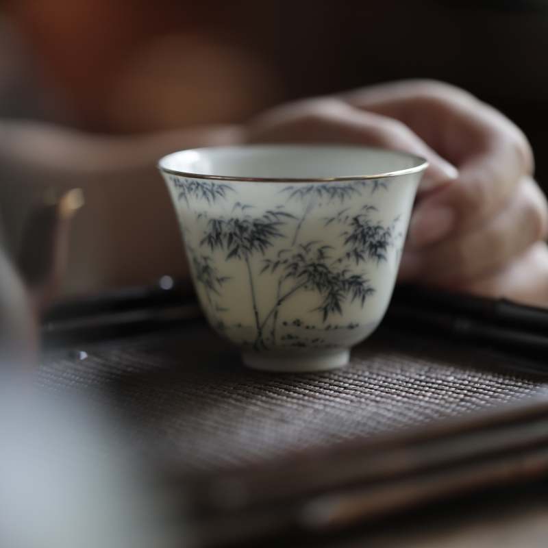 清晖景德镇手绘青花丛竹吾杯