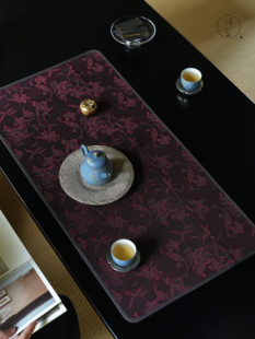 慢蓝海棠香云纱茶席复古禅意真丝手工茶垫茶席茶道配件