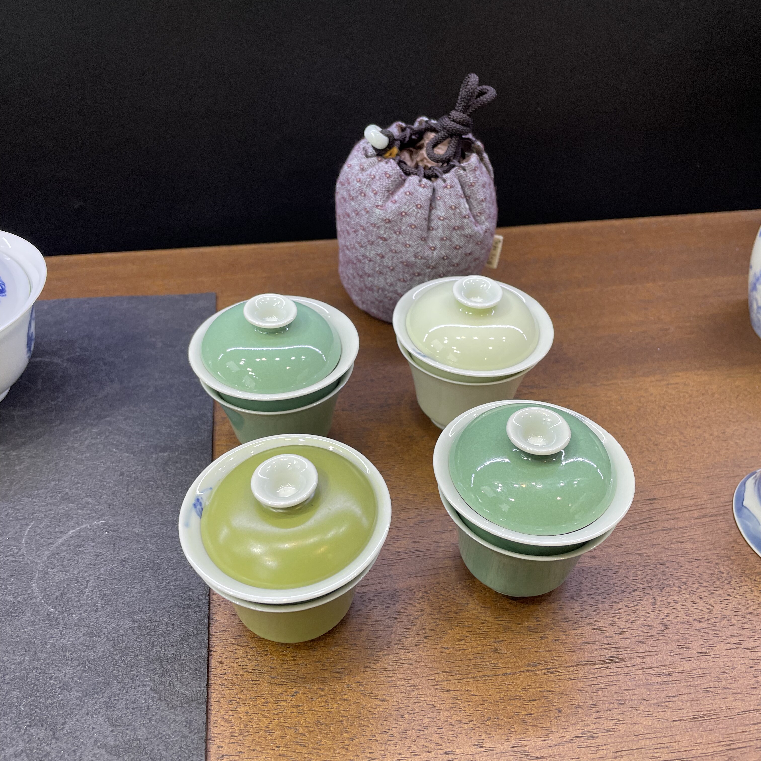 迷你盖碗茶杯组带布包