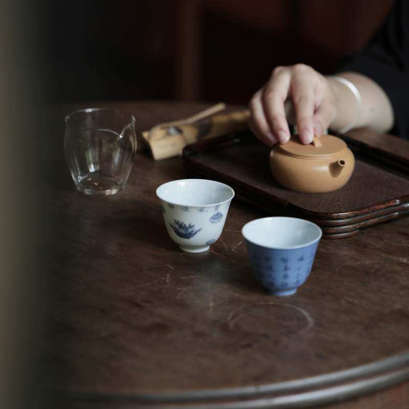 夏日长青花清供诗文对杯