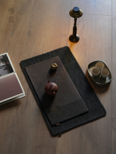 慢蓝海棠香云纱茶席复古禅意真丝手工茶垫茶席茶道配件