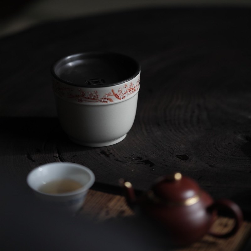 弥云斋若雪矾红梅花建水景德镇手绘建水水洗茶道配件限量,餐饮具,茶杯,淘宝优惠券,粉丝福利购,淘宝优惠卷