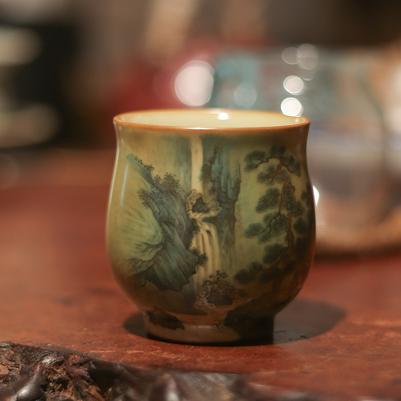 谢小金柴窑五彩手绘松下观瀑图茶杯功夫茶具主人杯陶瓷功夫茶具,餐饮具,茶杯,淘宝优惠券,粉丝福利购,淘宝优惠卷