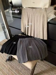 Hers10146高腰显瘦百褶半身裙女秋冬学院风防走光A字裙休闲短裙子