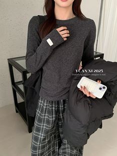 熙2068 显瘦百搭打底衫 1秋冬新圆领加绒长袖 修身 上衣复古 T恤女 元