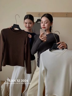 显瘦内搭打底衫 yuanxi元 T恤女修身 1加绒圆领长袖 百搭上衣潮 熙325