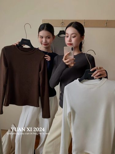 yuanxi元熙325-1加绒圆领长袖T恤女修身显瘦内搭打底衫百搭上衣潮