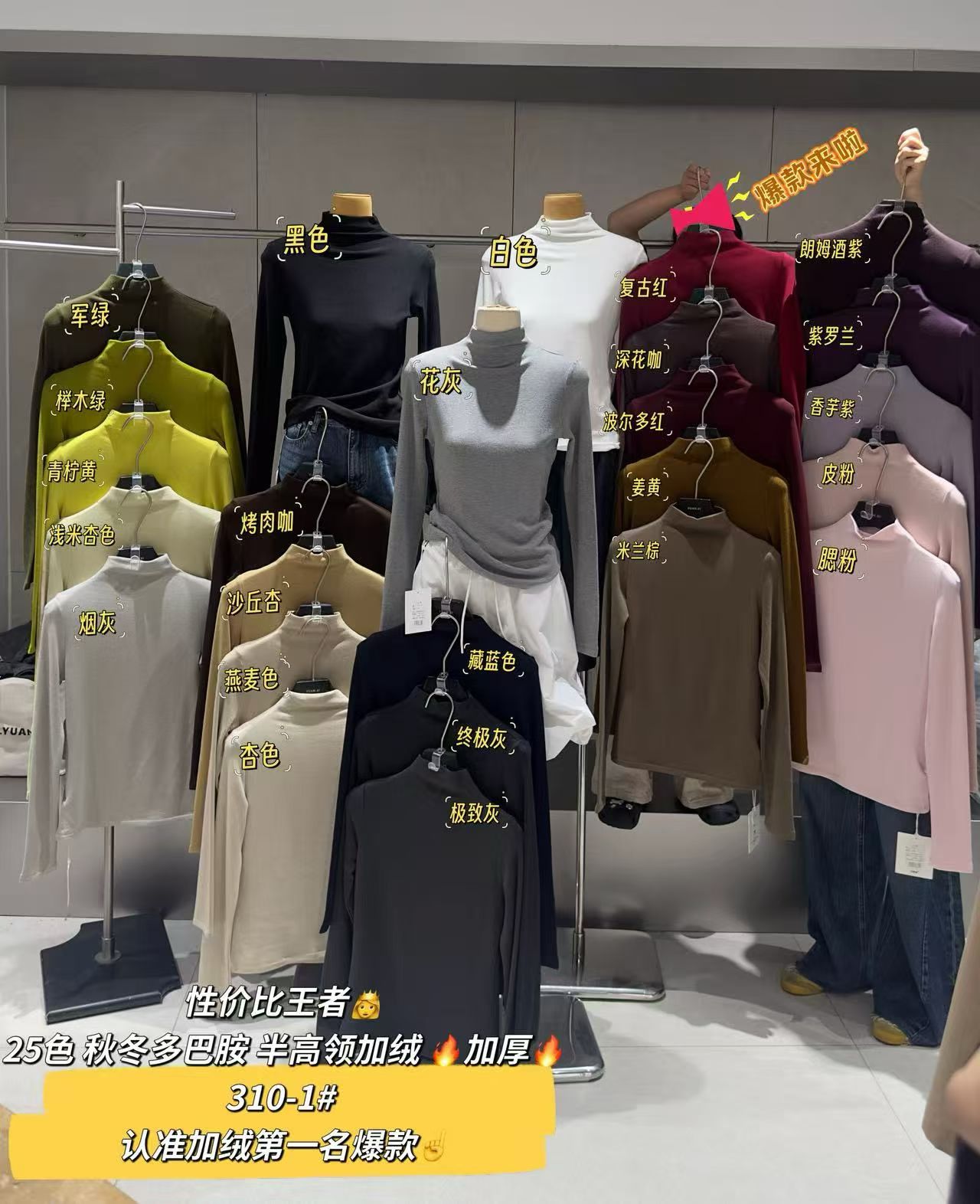 元熙310-1半高领加绒长袖T恤女2025秋冬修身显瘦内搭打底衫上衣厚