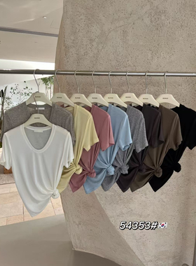 闰熙runxi54353定制软糯亲肤凉爽好穿天丝面膜锁骨U领T恤上衣女夏