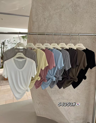 闰熙runxi54353定制软糯亲肤凉爽好穿天丝面膜锁骨U领T恤上衣女夏