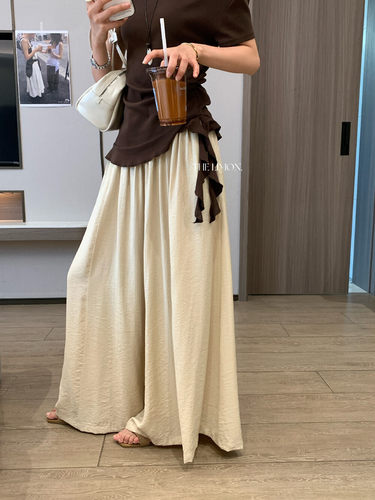 柠檬绿茶10677韩版简约百搭高腰显瘦休闲裤女2026夏宽松阔腿裤子
