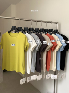 T恤女宽松显瘦打底上衣 简约百搭纯色圆领短袖 Hers80236春夏季 新款