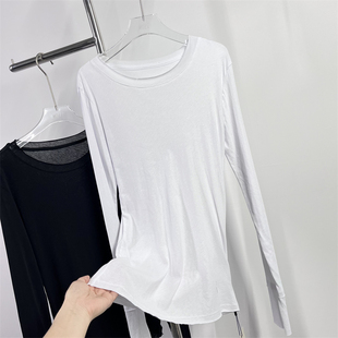 熙6060棉修身 微透圆领外穿内搭上衣长袖 打底衫 四季 T恤春夏潮 女 元