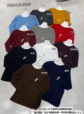 元熙6225-1简约圆领长袖T恤女秋冬亲肤软糯舒适显瘦百搭打底上衣