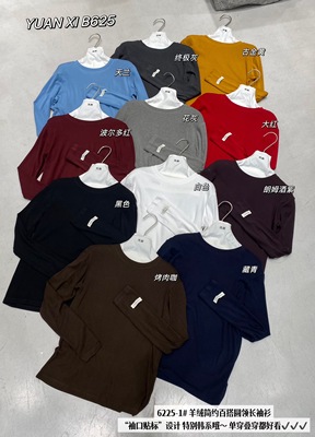 元熙6225-1简约圆领长袖T恤女秋冬亲肤软糯舒适显瘦百搭打底上衣