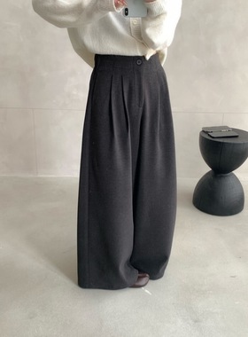 U粒11209韩版高腰显瘦直筒裤女简约百搭舒适宽松休闲裤拖地长裤子