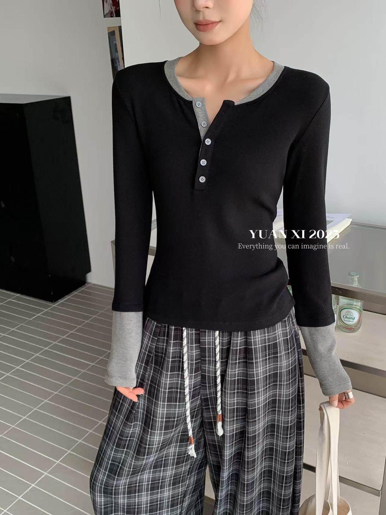 元熙9011撞色拼接假两件加绒磨毛长袖T恤女 秋冬显瘦打底衫上衣潮,女装/女士精品,T恤,淘宝优惠券,粉丝福利购,淘宝优惠卷