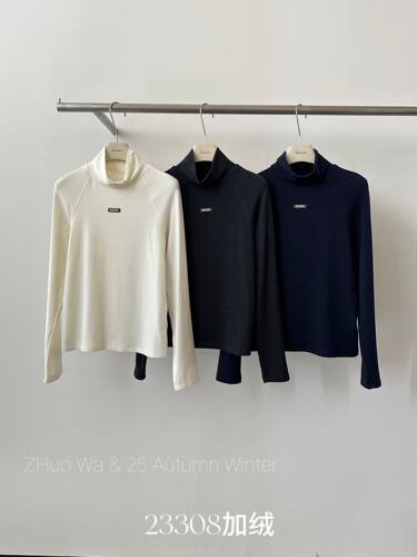 zw卓娃23308秋冬新款高领加绒长袖T恤女宽松显瘦百搭打底衫上衣厚