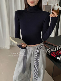 显瘦内搭垫肩长袖 女秋冬软糯舒适修身 t恤上衣 熙6201高领打底衫 元