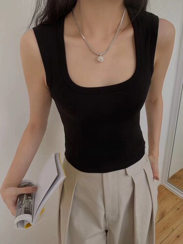 元熙3097韩版方领无袖上衣女夏秋款内搭休闲显瘦短款打底小背心潮