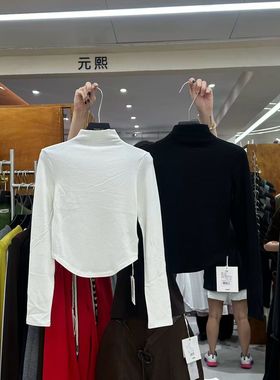 元熙8234韩系半高领加绒长袖t恤女 秋冬新款别致内搭修身打底衫黑