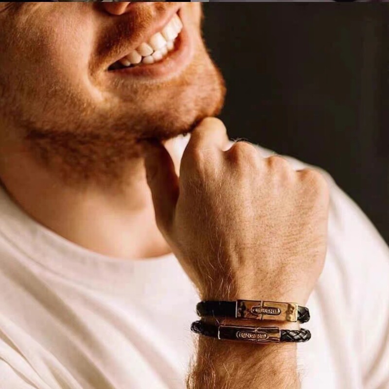 SPANISH UNODE50 NEW EUROPEAN AND AMERICAN MENS LEATHER BRAIDED COUPLE BRACELET BLACK HIGH-QUALITY BOY GIFTS