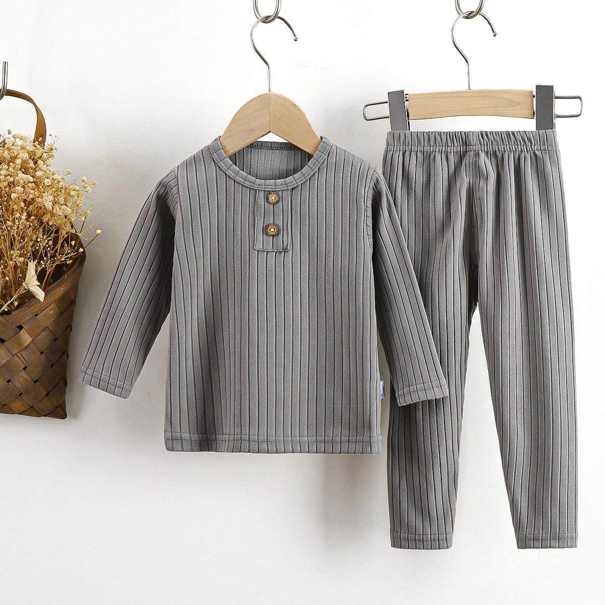 儿童内衣套装韩版衣服秋季新款男童德绒女宝宝坑条家居服童装