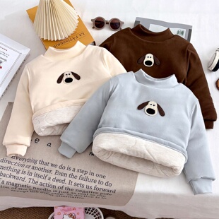 儿童三层夹棉加厚棉袄冬季保暖上衣中领男女童一件过冬打底衫