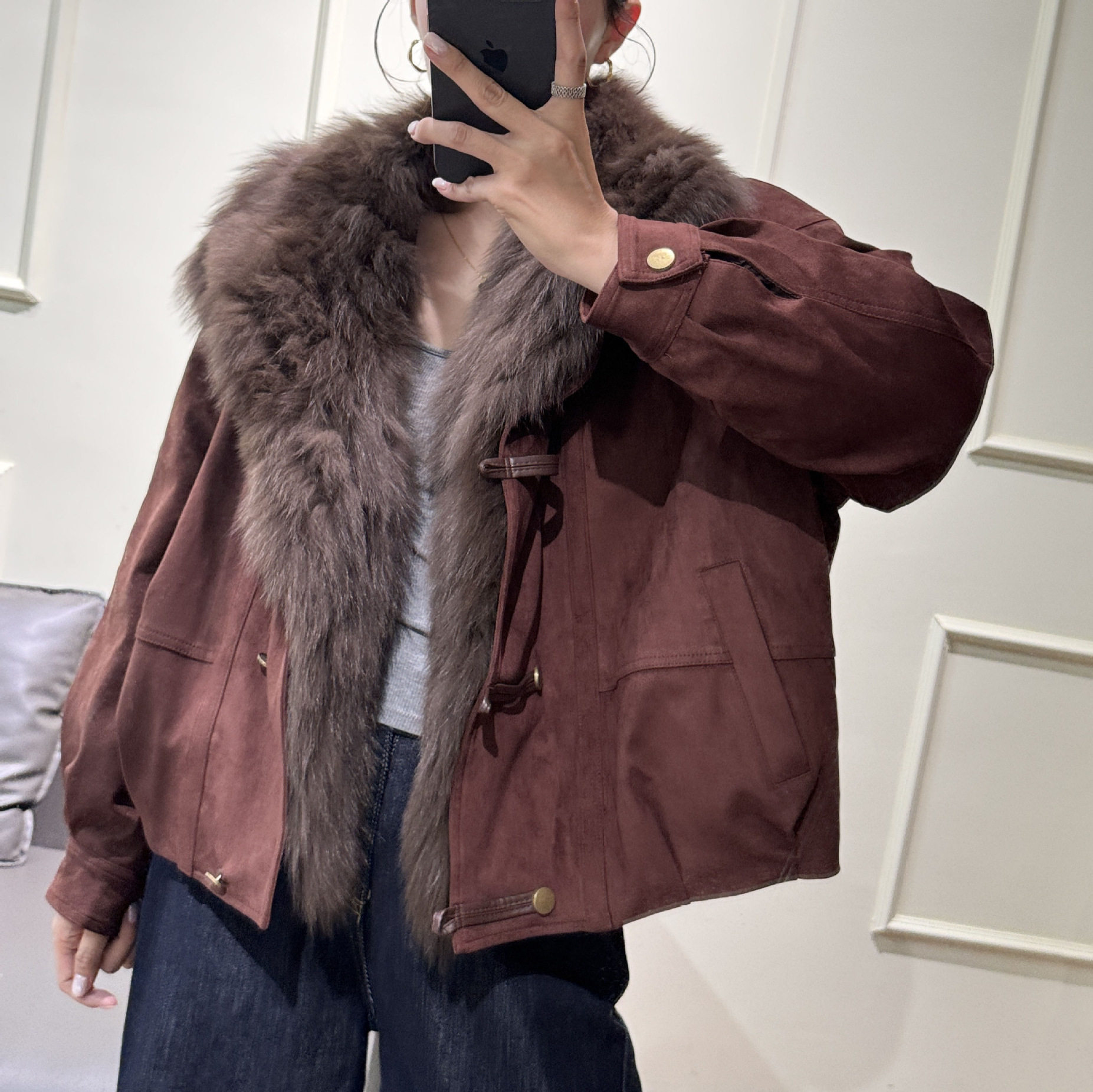 派克服狐狸毛毛领羽绒内胆毛领可拆卸女士短款皮草外套大码女装