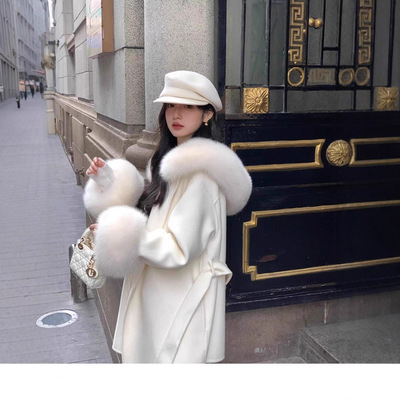 冬季新款保暖白色狐狸毛领皮草