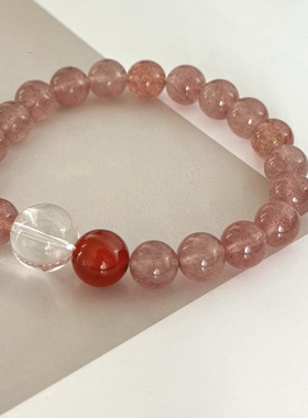 【粉黛】温柔天然草莓晶白水晶红玛瑙手串女旺桃花百搭甜美手链