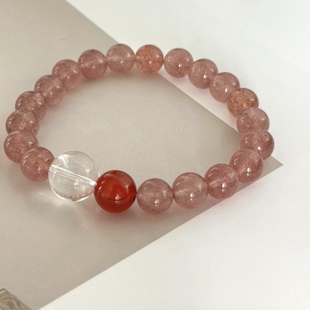 【粉黛】温柔天然草莓晶白水晶红玛瑙手串女旺桃花百搭甜美手链