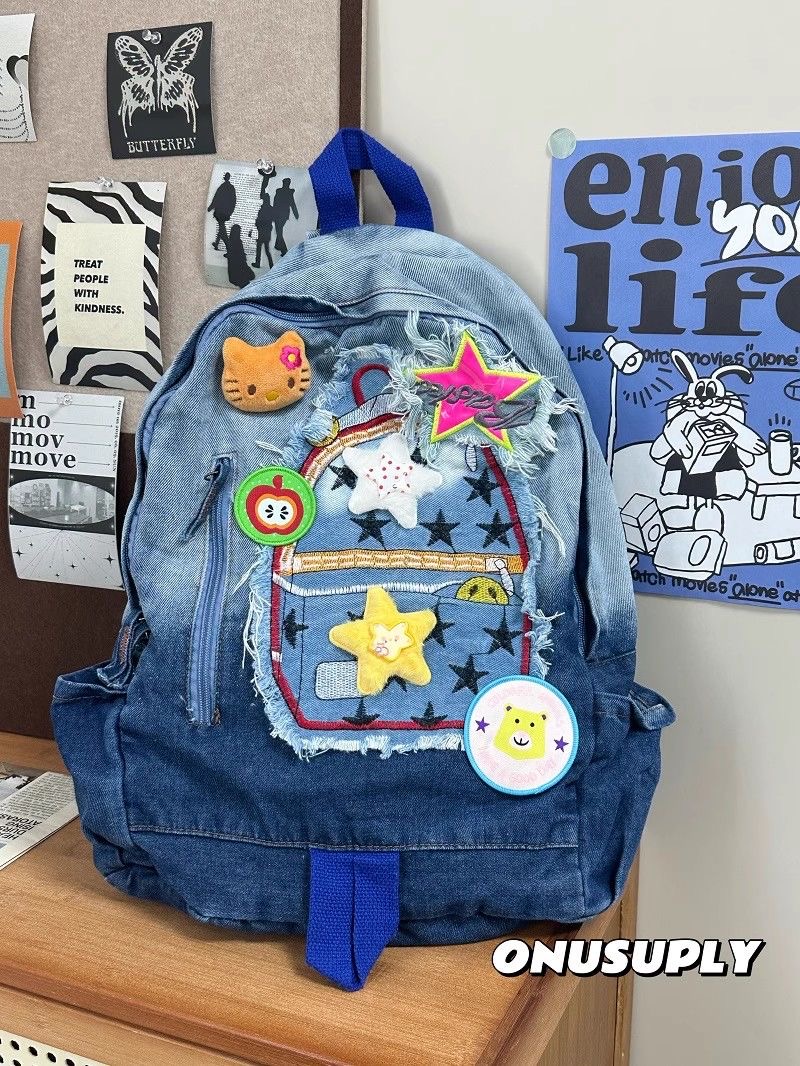 校园女牛仔渐变双肩包书包女